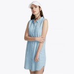 New polo collar dress for summer women's college style aging irregular hem long skirt